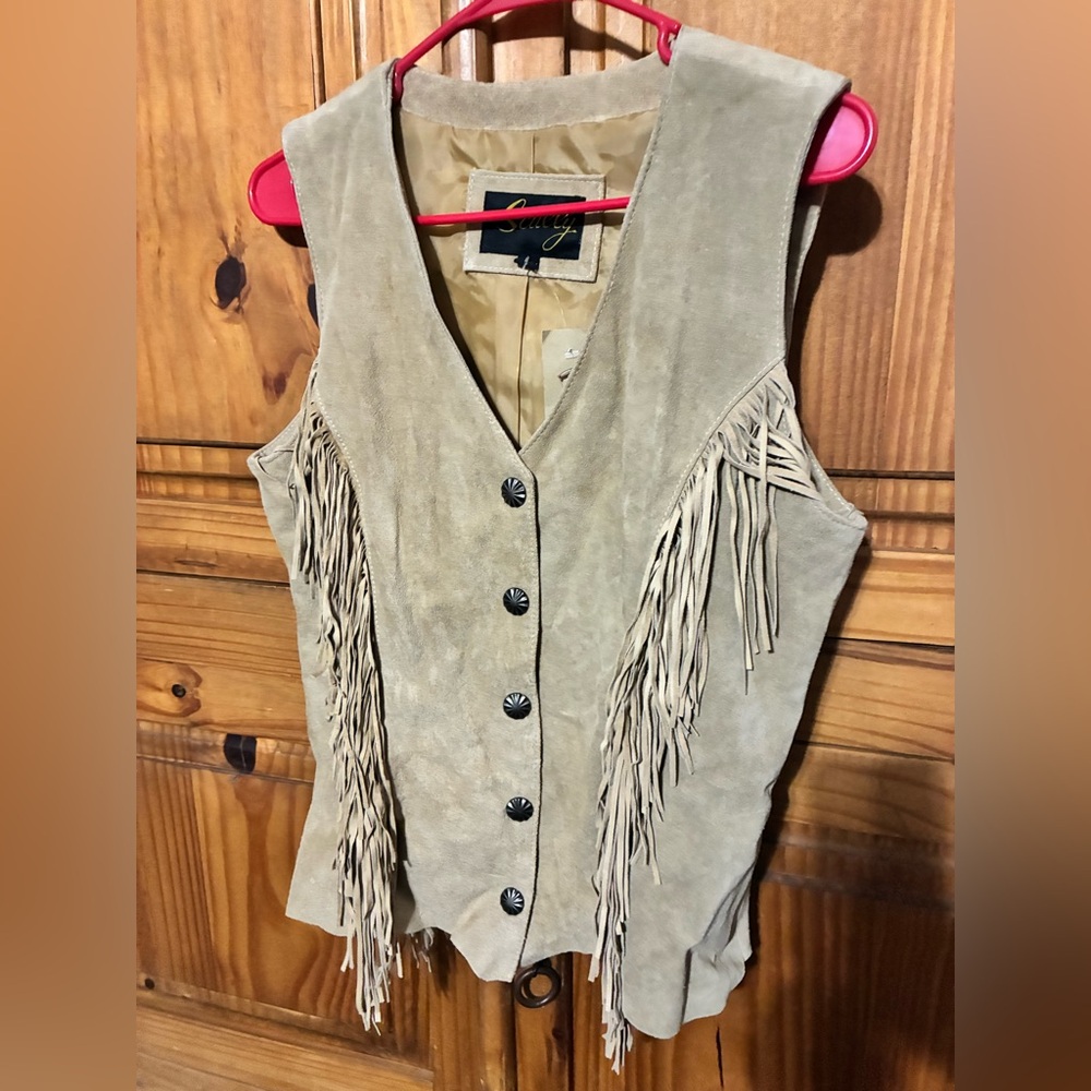 Scully Sand Suede Leather Large Fringe Vest